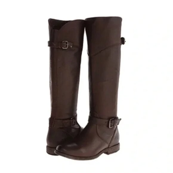 FRYE Phillip Riding Boots Leather Dark Brown Side Zipper Adjustable Buckle 8.5 - Picture 10 of 14